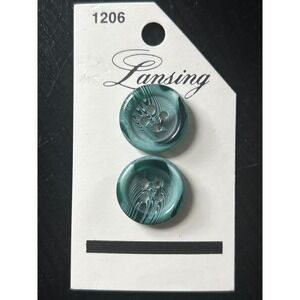 Lansing 1206 Teal Green Swirl‎ Marble 4-Hole Sewing Buttons Set of 2